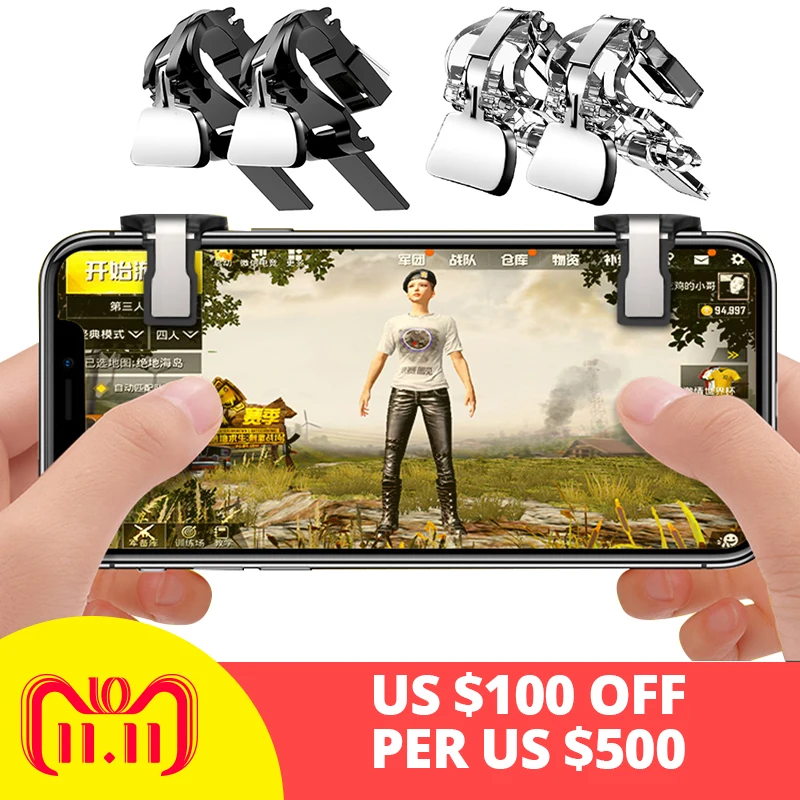 

1Pair PUBG Mobile Game Fire Button Aim Key Smart phone Gaming Trigger L1 R1 Shooter Controller Transparent K01 pk V3.0