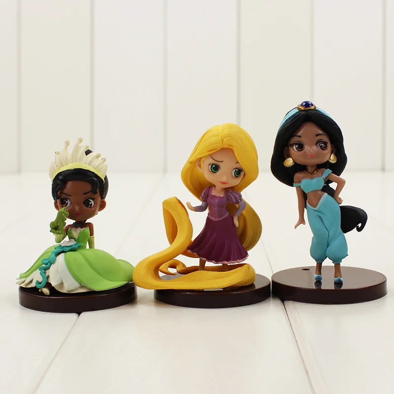 3 шт./лот 6-7 см Рапунцель Жасмин Тиана принцесса фигурку модели игрушки Tangled Q Posket символов принцесса и лягушка Игрушки