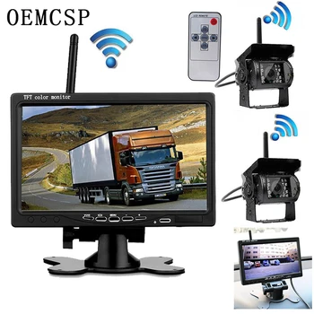 

Wireless Vehicle 2x Backup Cameras Parking Assistance Night Vision Waterproof Rearview Camera 7" Monitor for RV Truck Trailer Bu