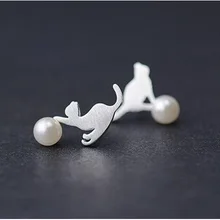 Jisensp, Новое поступление, модные ювелирные изделия, искусственный жемчуг с кошкой, серьги-гвоздики для женщин, ювелирные изделия, подарки, милые жемчужные сережки Brincos