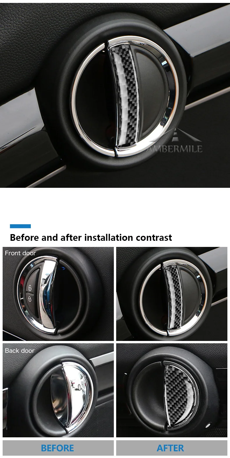  Mini Cooper F55 Clubman F54 Countryman F60 Accessories Interior Carbon Fiber Door Handle Cover Trim Stickers (3)
