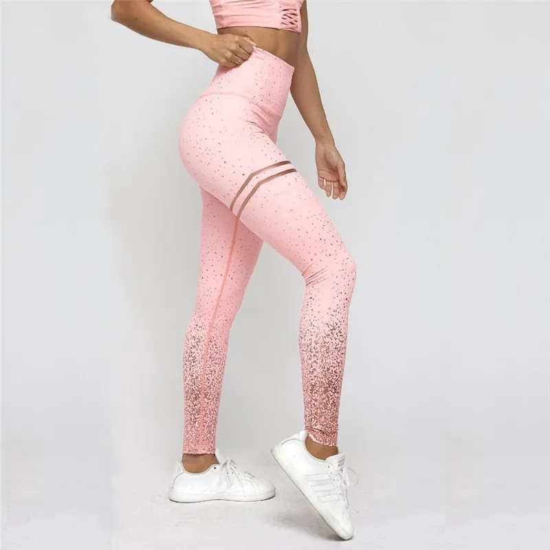 Us 8 97 30 Off Workout Leggings Women Pink Rosed Leggins Gold Print Leggings High Waist Women Sportwear Clothes Pink Fitness Leggins In Leggings