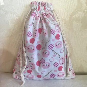 

YILE 1pc Cotton Linen Drawstring Multi-purpose Pouch Gift Party Bag Print Fancy Bear Pink 8201a