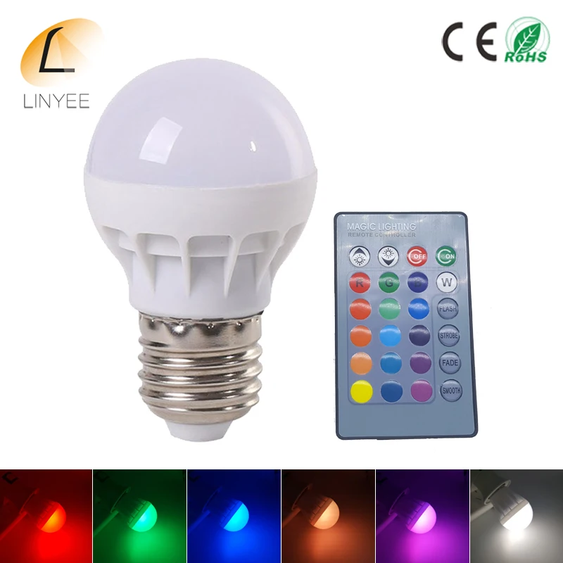 

NEW RGB LED Bulb E27 Energy Saving 85-265V LED Spot Light 16 Color Change with IR Remote Control Stage Light Magic LED Lampara