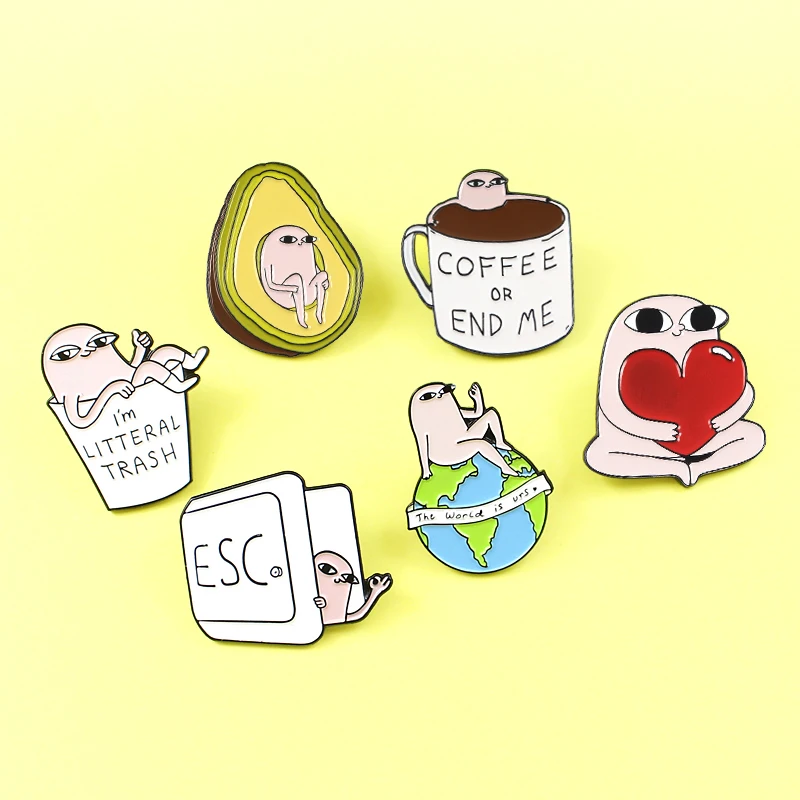 Мультяшные Броши Ketnipz 6 стилей маленький розовый монстр мем Забавный кофе авокадо