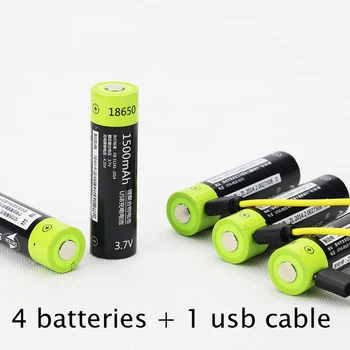 

30%OFF 4PCS 1500MAH Lipo lithium polymer ZNTER battery 3.7V 18650 rechargeable cell + 1pcs USB cable for flashlight powerbank