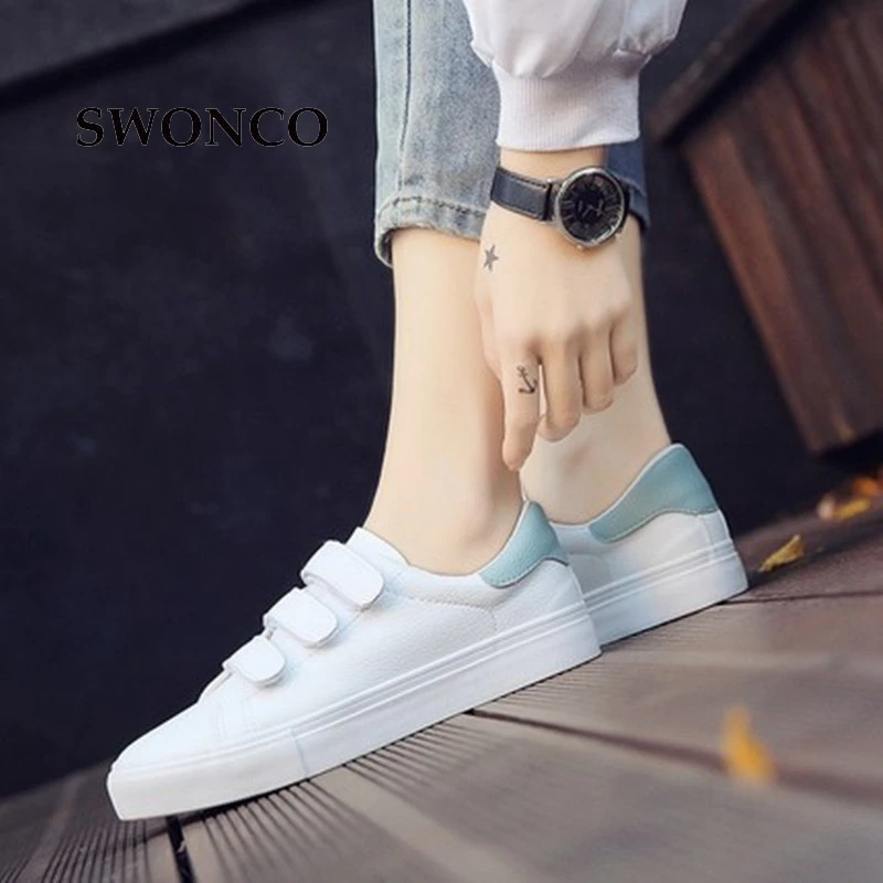 

AGUTZM Women's Vulcanize Shoes Sneakers Candy Color Hook & Loop Canvas Shoes White Sneakers Women Rubber Sole Ladies Shoe