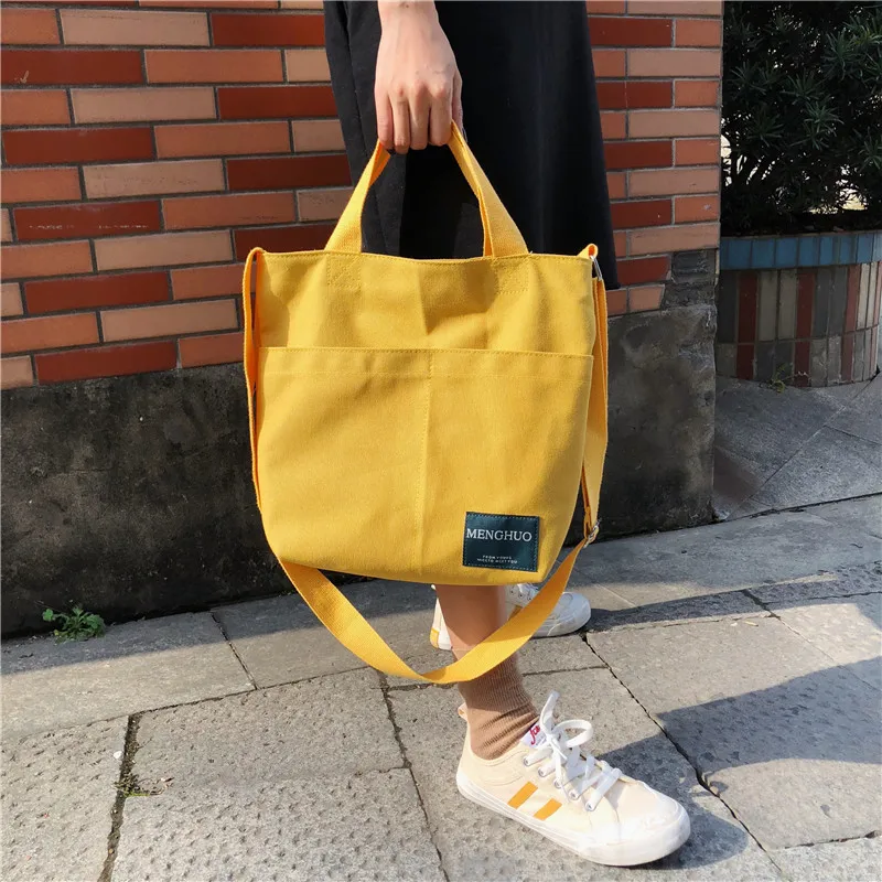 

New Casual Totes Women Handbag Shopping Bag Single Shoulder Black Yellow Canvas Cloth Bag Zipper Reusable Eco bolsas de tela