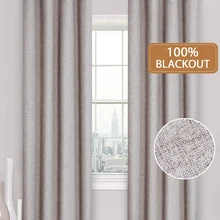 100%Blackout Curtains Linen Window-Treatment Bedroom Living-Room Kitchen Water-Proof