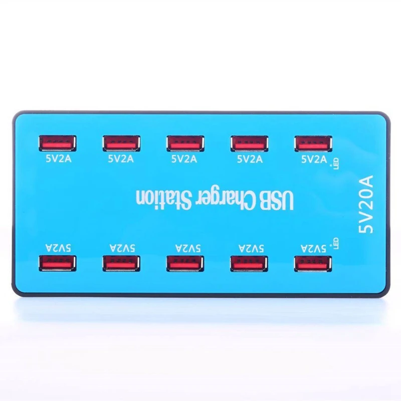 Usb Charger 100W 10 Ports Usb 20A Smart Desktop Charging Station For 5V 2A For Samsung Xiaomi Ipad Iphone X (Us Plug)