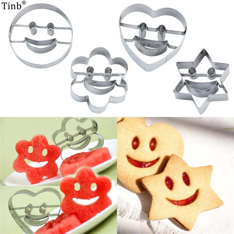 

1Set(4Pcs) 2018 New Nice Stainless Steel Smiling Face Emoji Biscuit Cookie Cutter Cake Decorating Mold DIY Baking Mould Bakeware