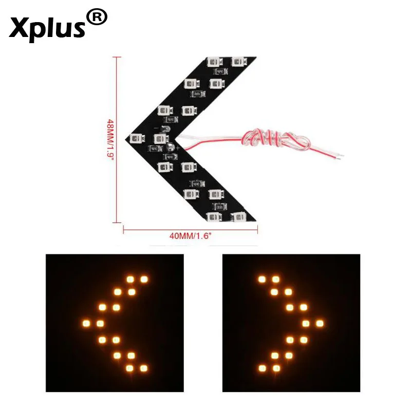 

Xplus 10pcs Car Rearview Mirror Turning Light Hidden LED Turning Light 14SMD LED Arrow Light White Blue Red Yellow Green