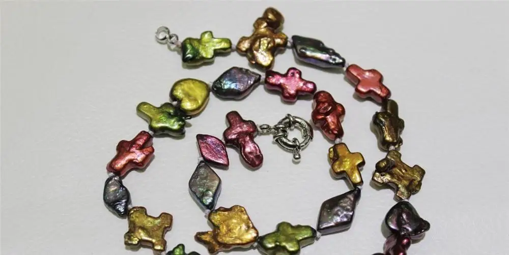 

Free shipping@@@@@ fresh water pearl necklace Multi colors Peculiar shape 10-18mm 17INCH a