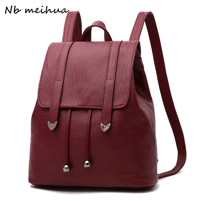 

Fashion Designer Women Causal And Leisure Backpack High Quality Pu Leather Mochila For Ladies Solid Soft School bags For Girls