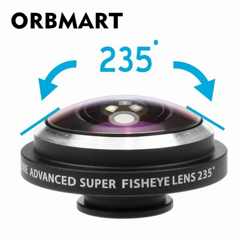 ORBMART ունիվերսալ տեսահոլովակ 235 աստիճանի Super Fish Eye Eye Camera Fisheye Ոսպնյակներ Apple iPhone- ի համար Samsung Xiaomi Huawei բջջային հեռախոսի ոսպնյակներ
