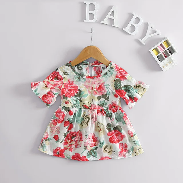

Children Dresses Kids Girl Flower Print Cotton and Linen floral Dress Baby Girl Spring Summer dresses for baby girls party dress
