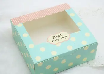 

100 Lovely Green Happy Everyday Spot Macarons Box Cake Box Chocolate Muffin Biscuits Box for Cookie Package 13.5x13.5x5cm