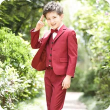  Custom Made Burgundy Boy Suits for Marriage Slim Fit Boys Costume Child Wedding Suits Navy Blue Kids Blazers 3 Pieces Ternos 