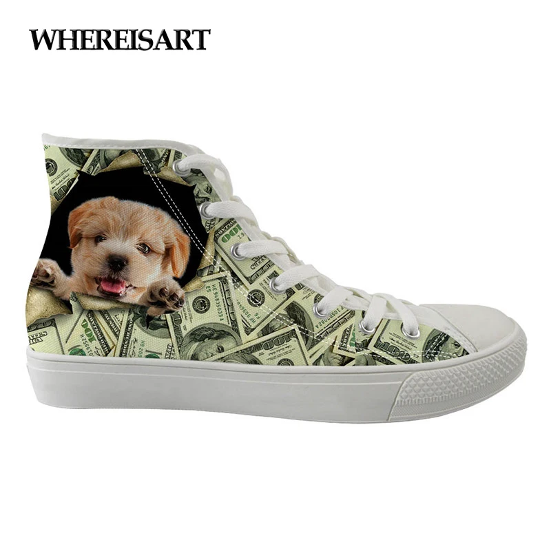 

WHEREISART Spring And Autumn Woman Vulcanized Casual Breathable Sneakers Flat Flower Dog Shoes Canvas Shoes Box Dog 3D Print
