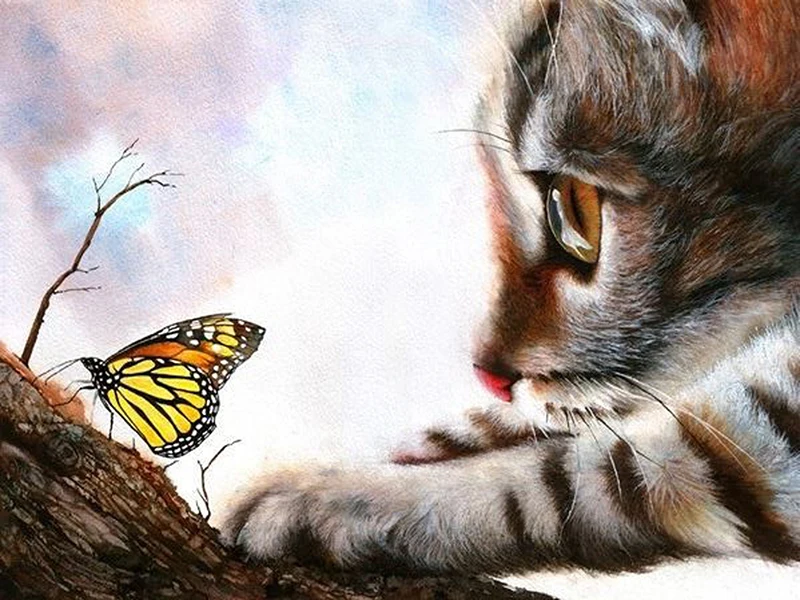 

Diamond Embroidery Cat Butterfly Scenery Stitch 5D Diamond Mosaic Painting Full Square Sale DIY Rhinestones Pattern Paintings