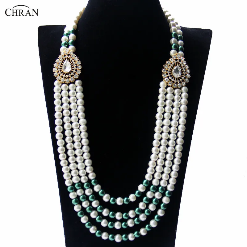 Chran, серебряная, винтажная, со стразами, кристаллами, свадебное ожерелье из искусственного жемчуга, модное женское длинное ювелирное изделие, Прямая поставка