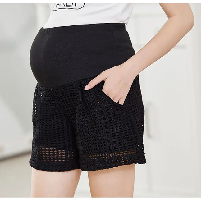 Шорты для беременных с эластичной резинкой на талии; штаны для беременных; одежда для круживное для биременных беременных; большие размеры; брюки - Цвет: Черный