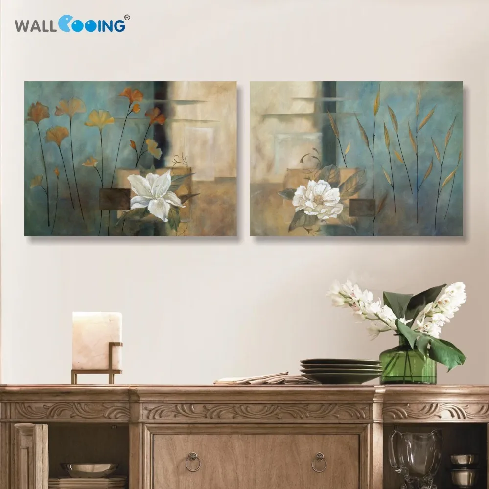 

2 pcs canvas vintage flower painting Modular pictures painting for background setting spray painting on the wall in the bedroom