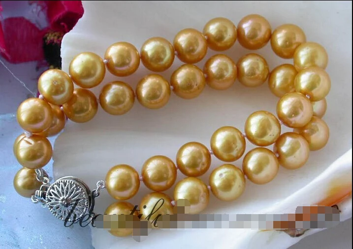 

z2243 2row 8" 11mm gold freshwater pearl bracelet bangle e SHIPPING 5.25