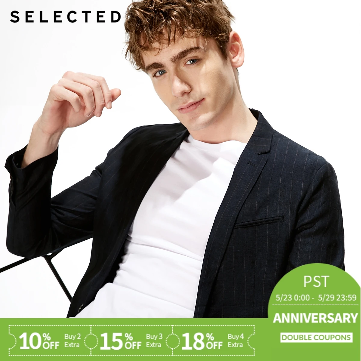 

SELECTED Men's 100% Linen Striped Blazer S|418272502