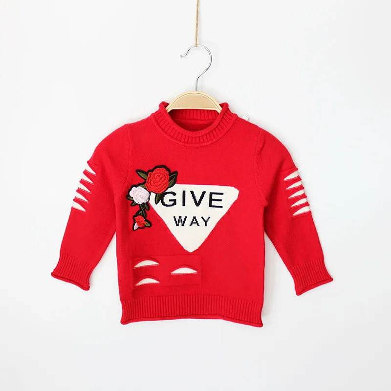 

New 2018 spring and autumn girls flower knitwear sweaters children's baby fashion cute rose sweater kids baby girls sweaters