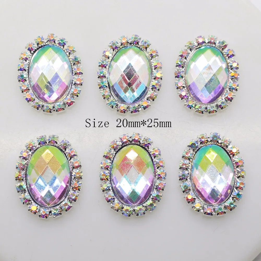 

10pcs/lot 20*25mm Oval Rhinestone Button Metal Brooch Button Diamond Flatback Embellishment for Wedding Hair Ribbon Craft Decor