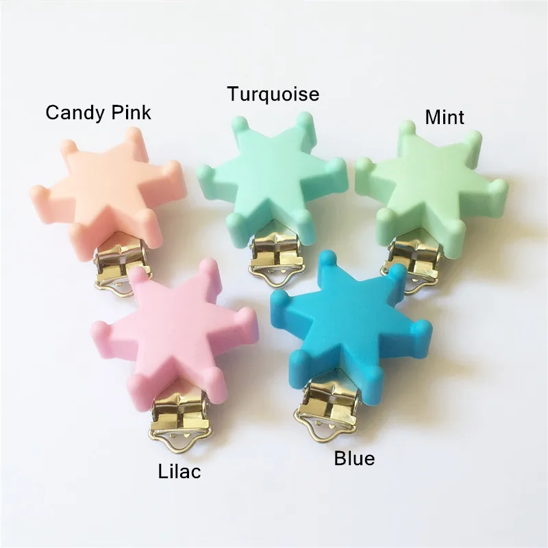 

CHenkai 50PCS BPA Free Silicone Baby Star Pacifier Dummy Teether Chain Holder Clips DIY Soother Nursing Chain Accessories Clips