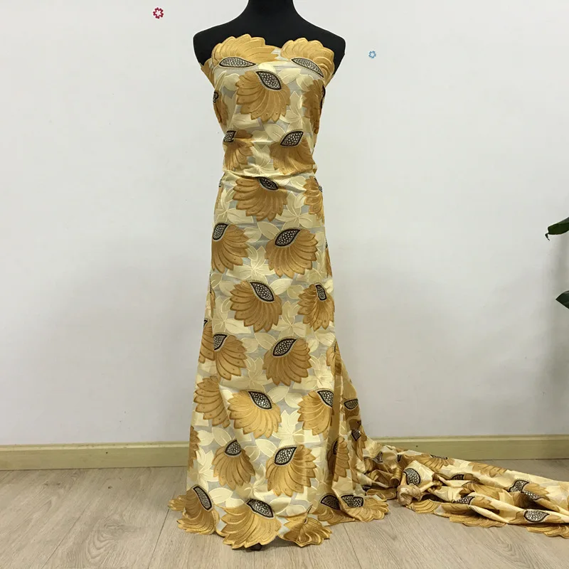 Африканская кружевная вуаль хлопковая ткань высокого качества текстильный материал ткань тяжелого бежевого цвета с золотом и кофе 056