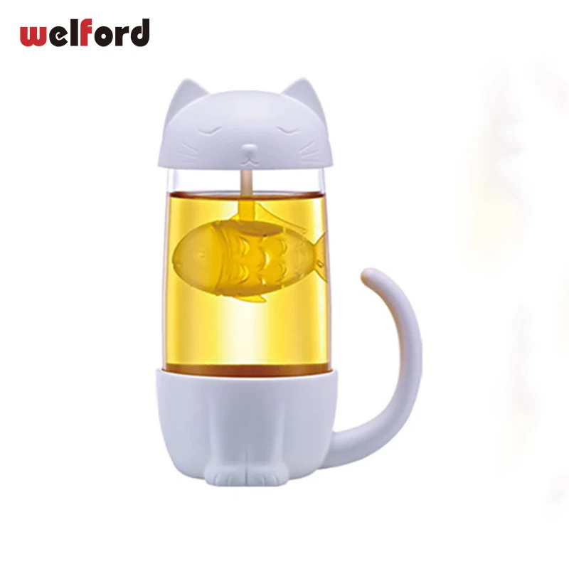 

Environmental Health Glass+PP Cat&Dog Mug Cup With Filter Milk Beer Coffee Tea Travel Self Stirring Mug For Friends