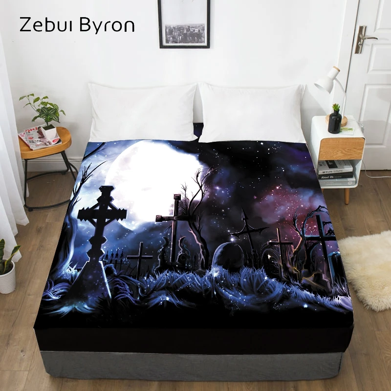 

3D Print Custom Bed Sheet With Elastic,Fitted Sheet Queen/King,Halloween grave Mattress Cover 150/180/160x200,drop ship