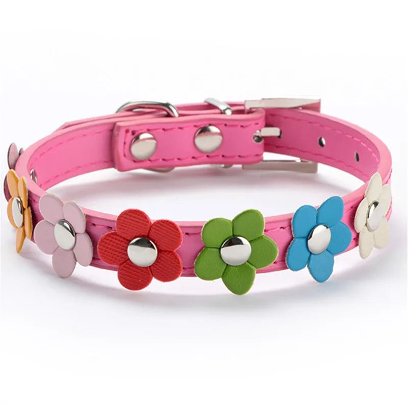 

Sweet Flower Studded Puppy Pet Dog Cat Collar Leather Buckle Neck Strap Collar