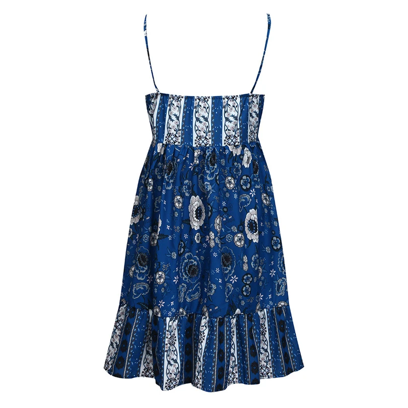 Maternity Women Sleeveless V Collar Frill Floral Printed Dress Summer Pregnant Sexy Sling Backless Mini Dresses Sundress A30