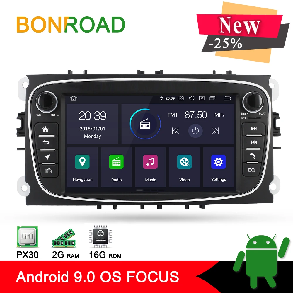 Discount Bonroad PX30 Android 9.0 Car Radio GPS Navigation For FORD/FOCUS 2 /MONDEO/S-MAX/CONNECT Car Multimedia Player Ram 2G Rom 16G 0