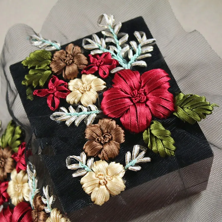 

flower Ribbon embroidery patch apliques de roupa crystal rhinestone applique sew on patches for clothes para vestuario