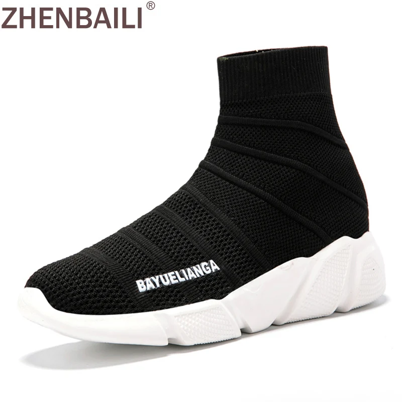 

ZHENBAILI Plus Size Breathable Knitting Stretch Scok Boots Platform High Top Women Casual Shoes Soft Female Sport Sneakers