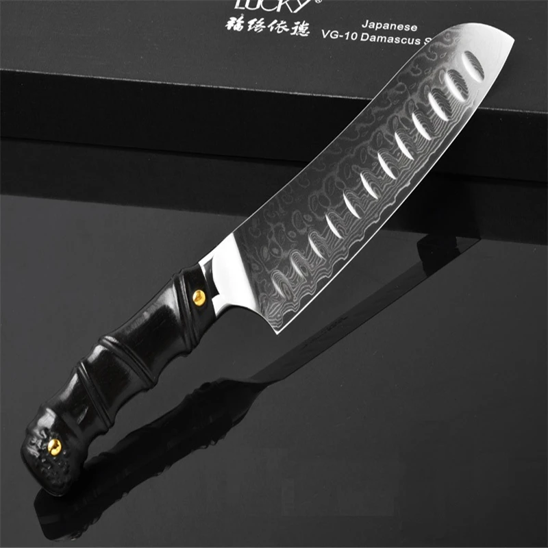 8 дюймов нож шеф повара Santoku Дамаск забитое Рифленое лезвие на ядре VG10 Палисандр