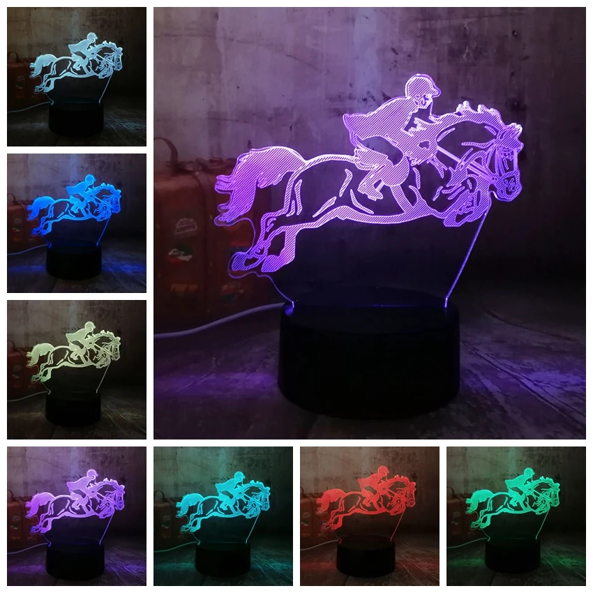  New Equestrian Riding Horse 7 Color Change 3D Visual LED Night Light Kids Touch USB Table Lamp Baby - 32915082458