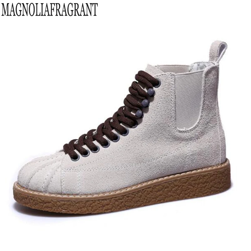 

new Genuine Leather Women Chelsea Boots Brand Winter Warm Short Ankle Boots Platform Single Flats Shoes Woman c263