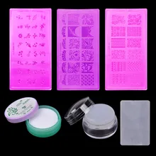 3 Fcp/lot Prego Carimbar Placas Geléia Silicone Stamper Unhas Stamp Stencil Template Manicure Ferramentas Unhas com Removedor Polonês limpe(China)