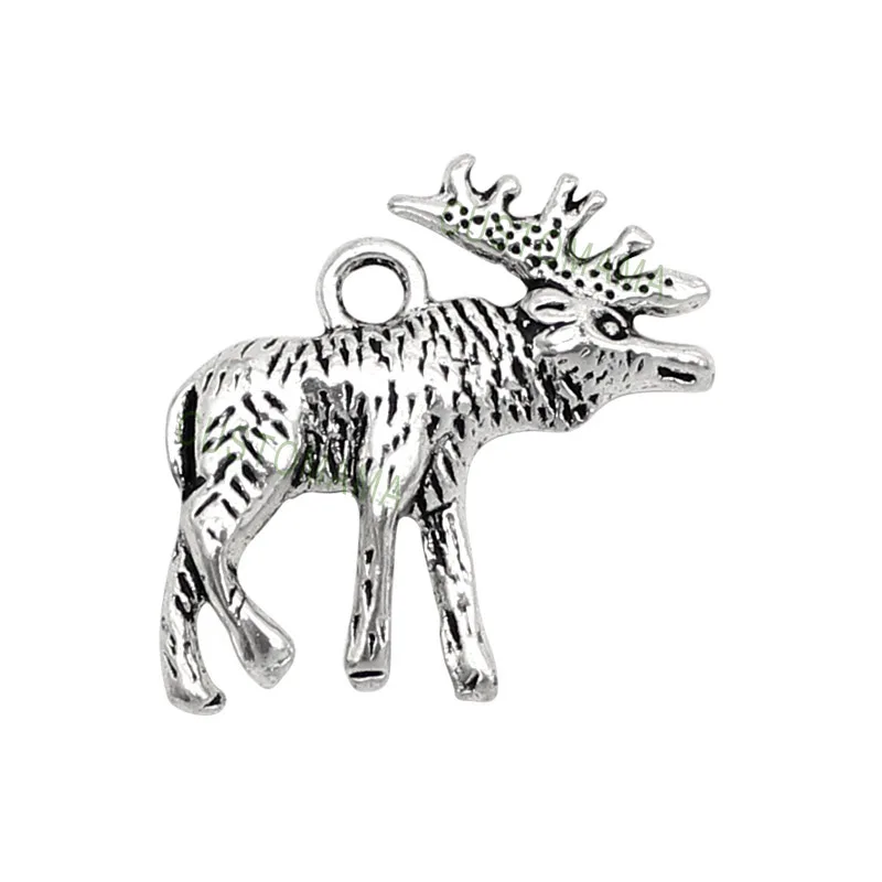 

40pcs-Antique Silver Moose Charm Pendants 2 Sided 22x22mm