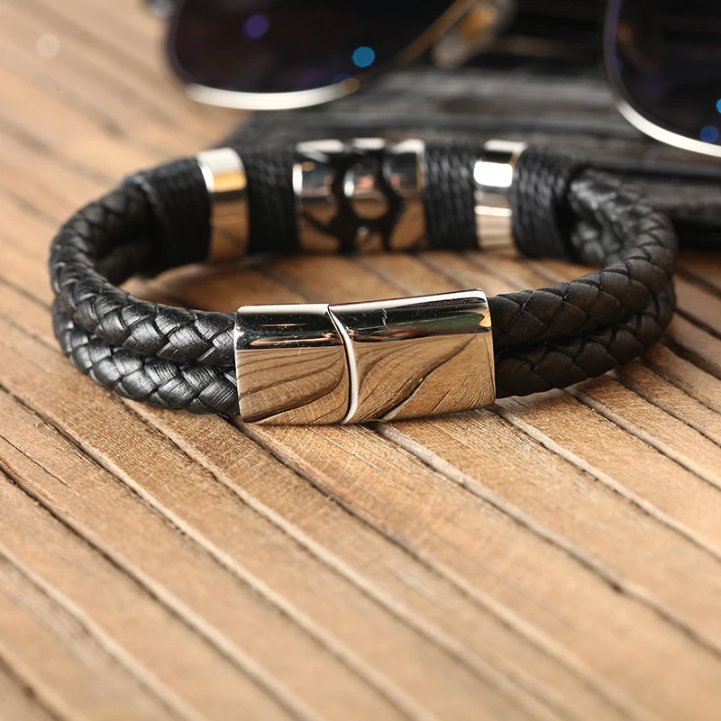 

Mcllroy leather bracelets titanium steel magnet handmade vintage couple customized logo men bracelets jewelry manchette femme