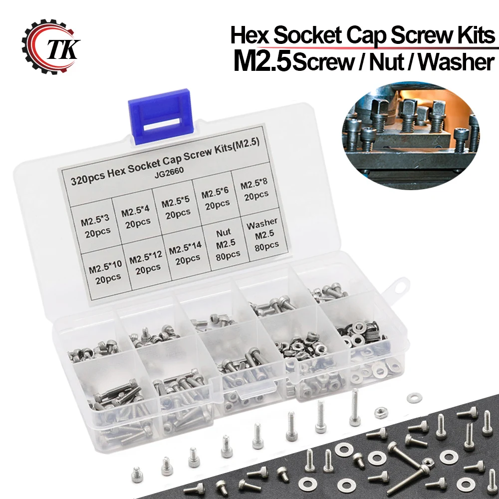 320pcs M2 M2.5 M3 DIN912 Allen Bolts Hex Socket Head Cap Screws Assortment Kit 320pcs M2 M2.5 M3 DIN912 Allen Bolts Hex Socket Head Cap Screws Assortment Kit