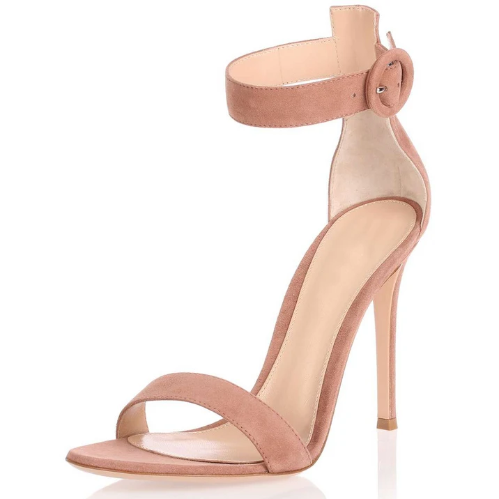 

Eunice Choo Pink Flock Women Party Sandals Buckle Strap Cover Heel One Strap Sandals PU Leather High Heels Summer Pumps Shoes