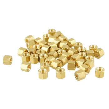 

50 Pcs M3X4mm Gold Tone Hexagonal Female Thread Standoff Spacers