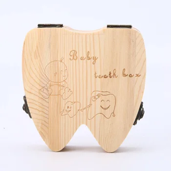 

Hight Quality Toddlers Wooden Tooth Box Organizer Storage Box Newborn Baby Milk Teether Collect English Case Kids Souvenirs Gift